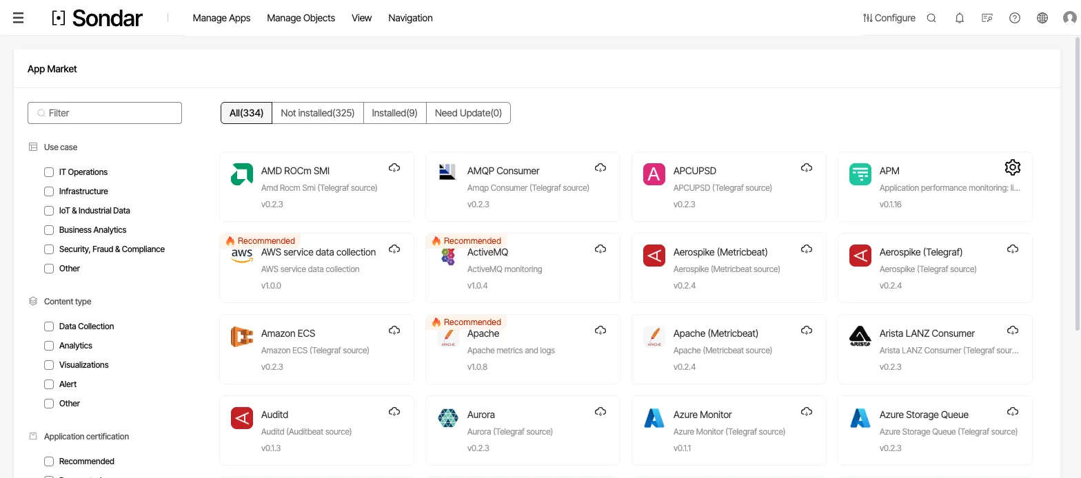 The App Market catalog with its Use case and Content type filters