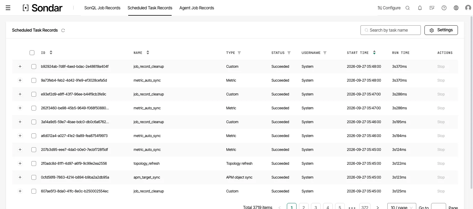 The Scheduled Task Records table with its paging controls